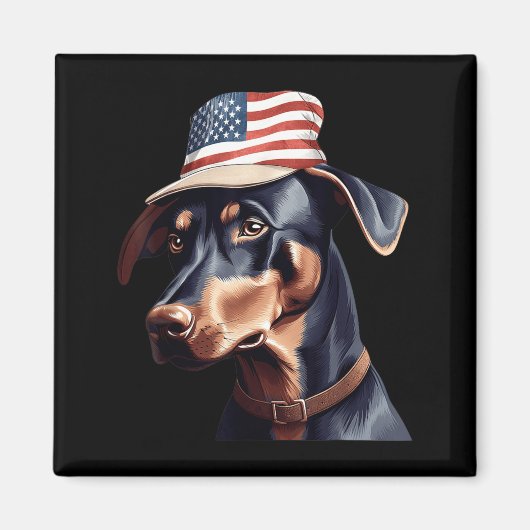 Dobermann Pinscher met vlag van de VS Onafhankelij Magneet (Voorkant)