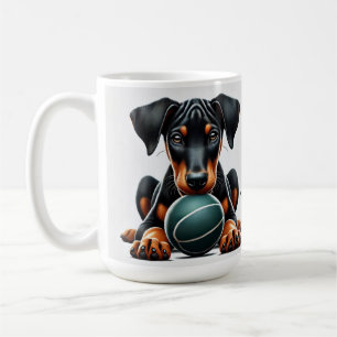 Dobermann Pinscher Pup Met Een Bal  Koffiemok