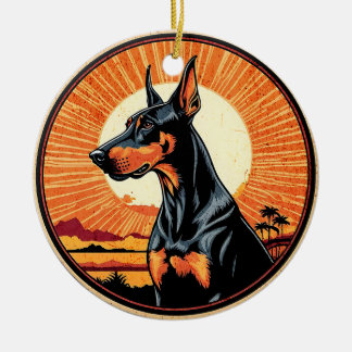Dobermann Pinscher Retro Zonsondergang Hond Liefhe Keramisch Ornament