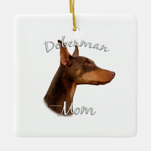 Dobermann Pinscher (rood) Moeder 2 Keramisch Ornament (Voorkant)