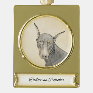 Dobermann Pinscher Schilderij - Originele Honden K Verguld Banner Ornament