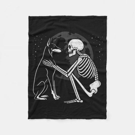 Dobermann Pinscher Skelet Maan Halloween Hond Fleece Deken (Voorkant)