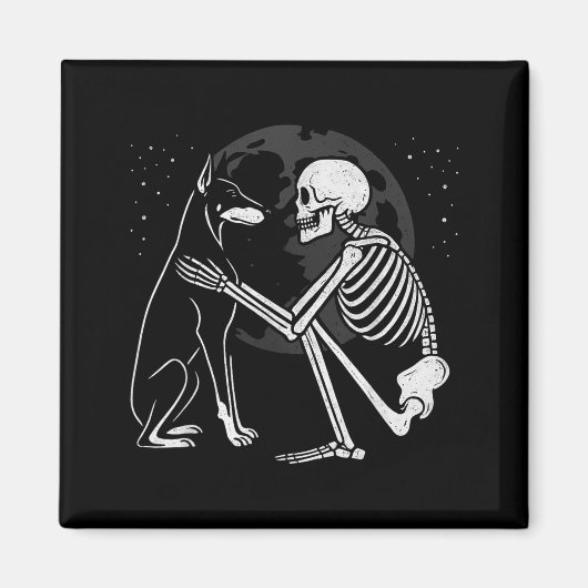 Dobermann Pinscher Skelet Maan Halloween Hond Magneet (Voorkant)