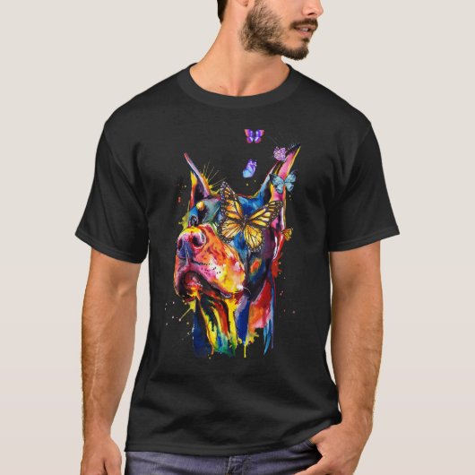 Dobermann Pinscher Spatels Vlinders Hond T-shirt (Voorkant)