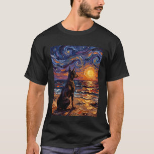 Dobermann Pinscher Sterrennacht Dobie op het stran T-shirt