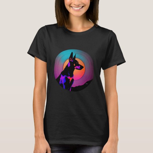 Dobermann Pinscher Synthwave 80s Retrowave Estheti T-shirt (Voorkant)