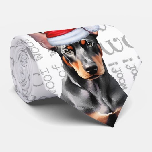 Dobermann Pinscher Woof Kerstmis Hond Liefhebber Stropdas (Opgerold)