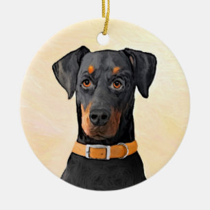Dobermann Pinschergeschilderd origineel kunstwerk Keramisch Ornament