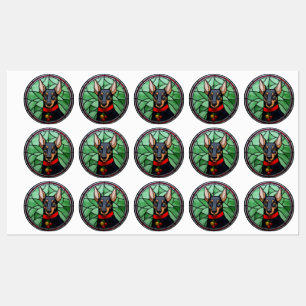 Dobermann Pinschers Glas in lood Kerstmis Labels