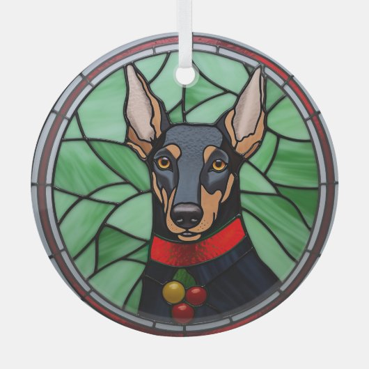 Dobermann Pinschers Glas in Lood Kerstmis Ornament (Voorkant)