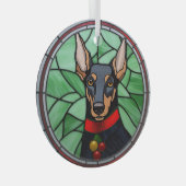Dobermann Pinschers Glas in Lood Kerstmis Ornament (Voorkant Rechts)