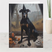 Dobermann Pompoenen Halloween Griezelen Kaart (Voorkant)