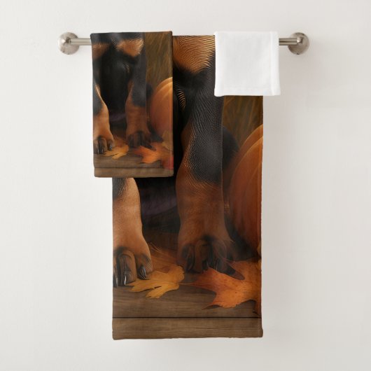 Dobermann Puppy Autumn Delight Pompoen Bad Handdoek (Insitu)