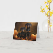 Dobermann Puppy Herfst Plezier Pompoen Kaart (Gele Bloem)