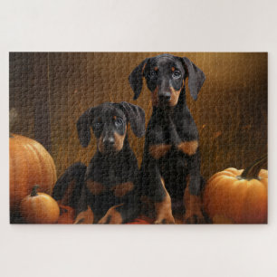 Dobermann Puppy Herfst Plezier Pompoen  Legpuzzel