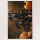 Dobermann Puppy Herfst Plezier Pompoen Legpuzzel (Verticaal)