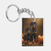 Dobermann Puppy Herfst Plezier Pompoen  Sleutelhanger (Voorkant Links)