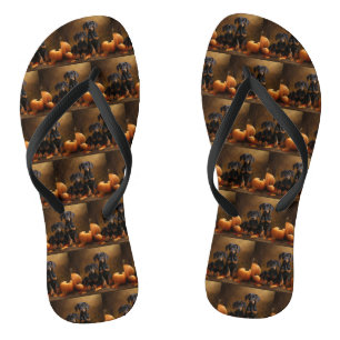 Dobermann Puppy Herfst Plezier Pompoen  Teenslippers