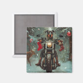 Dobermann rijdt op motorfiets met Kerstmis Magneet (Voorkant / Achterkant)