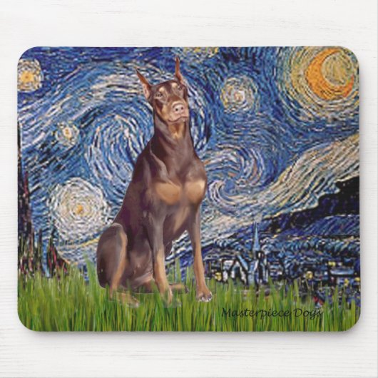 Dobermann (rood) - Sterrennacht Muismat (Voorkant)