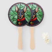Dobermann Schilderij Kerst Handwaaier (Voorkant en achterkant)