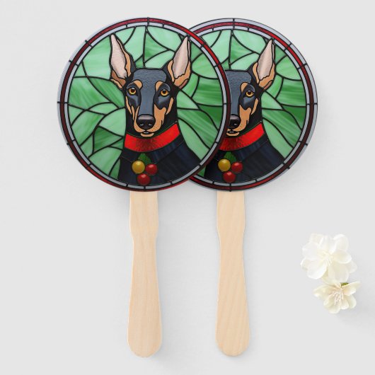 Dobermann Schilderij Kerst Handwaaier (Voorkant en achterkant)