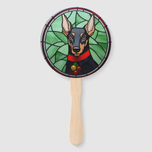 Dobermann Schilderij Kerst Handwaaier (Voorkant)