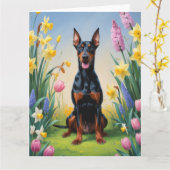 Dobermann Schilderij Lente Bloemen Kaart (Gele Bloem)