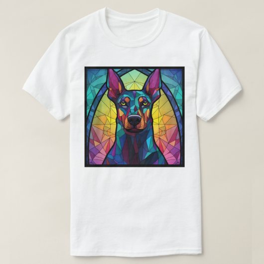 Dobermann Schilderkunst van Glas in Lood T-shirt (Design voorkant)