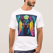 Dobermann Schilderkunst van Glas in Lood T-shirt (Voorkant)