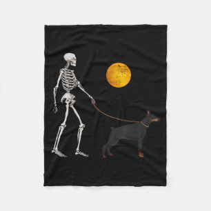Dobermann Skelet Hond Wandelen Halloween Kostuum Fleece Deken