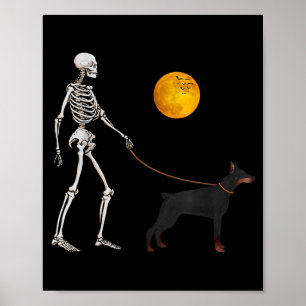 Dobermann Skelet Hond Wandelen Halloween Kostuum Poster