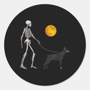 Dobermann Skelet Hond Wandelen Halloween Kostuum Ronde Sticker