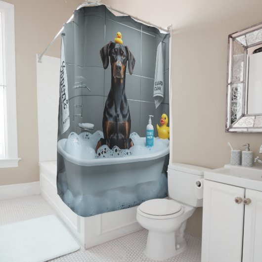 Dobermann Slordig Slaperig Schattig Grappig Douchegordijn (In situ)