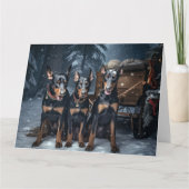 Dobermann Sneeuw Slede Kerst Decoratie Kaart (Voorkant)