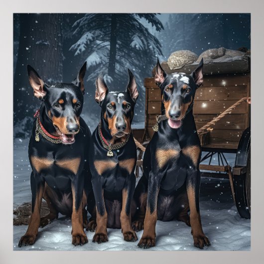 Dobermann Sneeuw slee Kerst decoratie  (Voorkant)