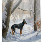 Dobermann Sneeuwt het Kerstmis Douchegordijn (Voorkant)
