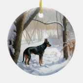 Dobermann Sneeuwt het Kerstmis Keramisch Ornament (Achterkant)