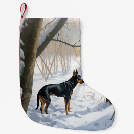 Dobermann Sneeuwt het Kerstmis Kleine Kerstsok (Voorkant)