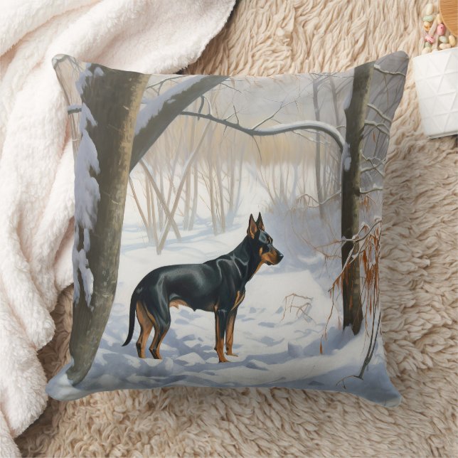 Dobermann Sneeuwt het Kerstmis Kussen (Deken)