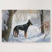 Dobermann Sneeuwt het Kerstmis Legpuzzel (Horizontaal)