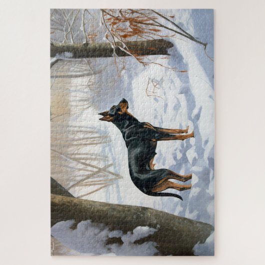 Dobermann Sneeuwt het Kerstmis Legpuzzel (Verticaal)