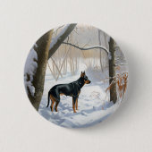 Dobermann Sneeuwt het Kerstmis Ronde Button 5,7 Cm (Voorkant)