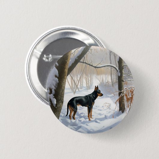 Dobermann Sneeuwt het Kerstmis Ronde Button 5,7 Cm (Voorkant /achterkant)