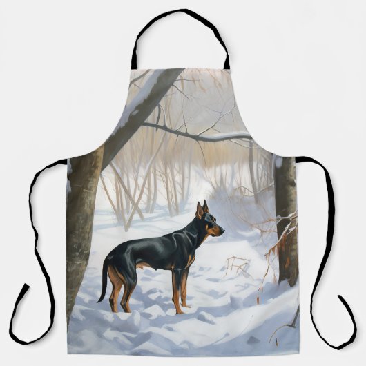 Dobermann Sneeuwt het Kerstmis Schort (Voorkant)