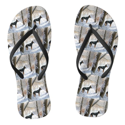 Dobermann Sneeuwt het Kerstmis Teenslippers (Voetbed)