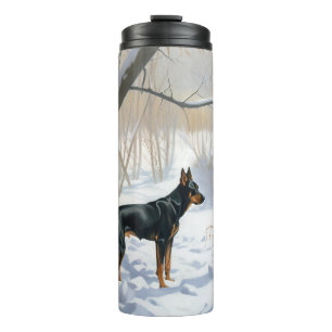 Dobermann Sneeuwt het Kerstmis Thermosbeker