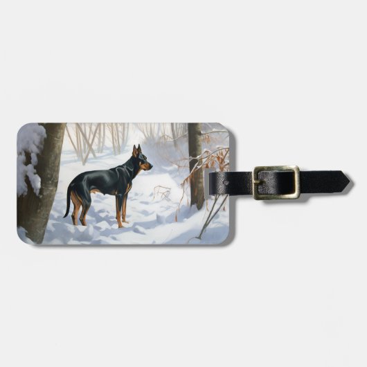Dobermann Sneeuwt Kerstmis Bagagelabel (Voorkant horizontaal)