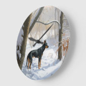 Dobermann Sneeuwt Kerstmis Grote Klok (Hoek)