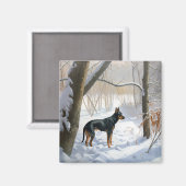 Dobermann Sneeuwt Kerstmis Magneet (Voorkant / Achterkant)